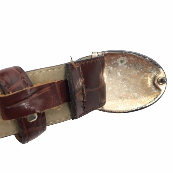VINTAGE Belt Genuine Leather Metal Buckle Oval Southwestern Western Size Medium